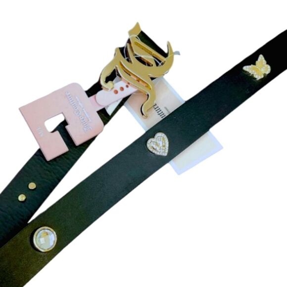 Juicy Couture Black Faux Leather Gold Logo Charmed Waist Belt Med/ Lrg NWT main image 13